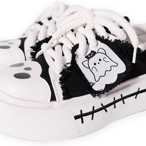 Y2K Goth Platform Sneakers Canvas Chunky Sole Retro Shoes Women Casual - Picture 1 of 7